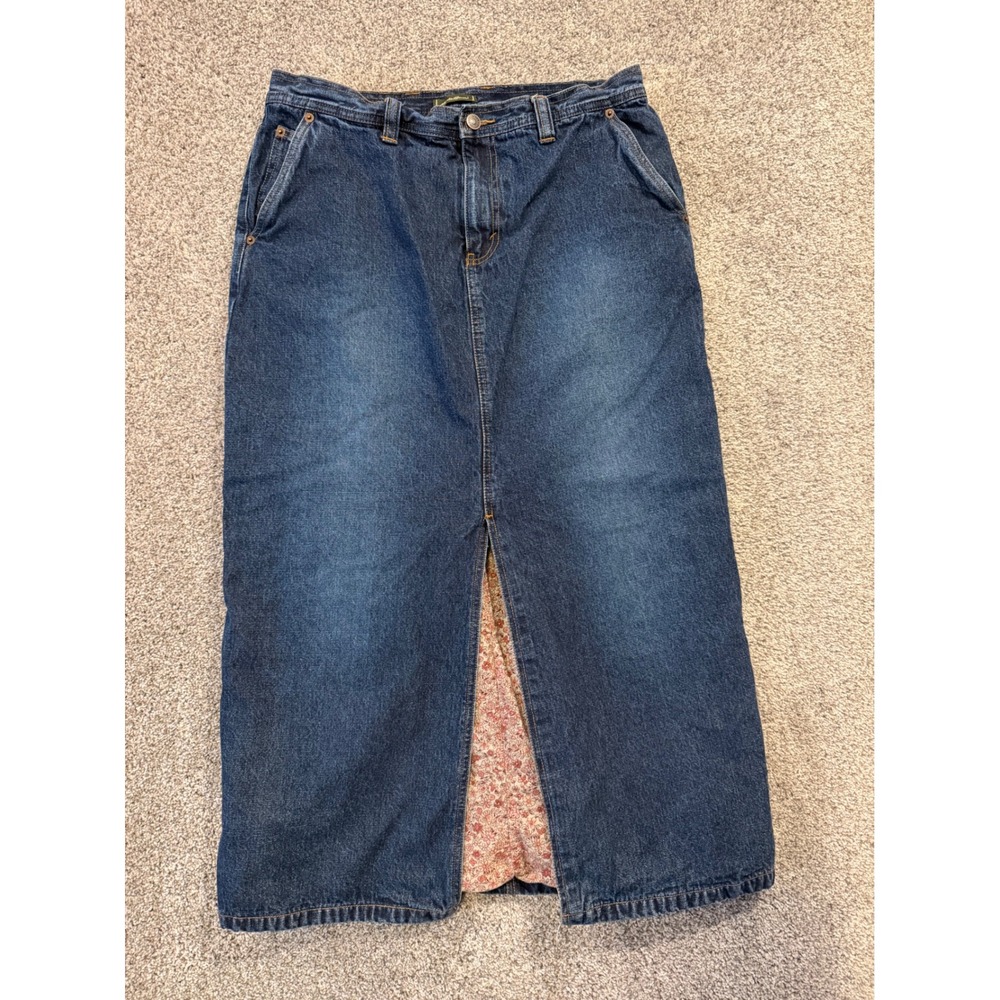 Eddie Bauer Skirt Womens 14 Denim Maxi Floral Lined Button Pockets